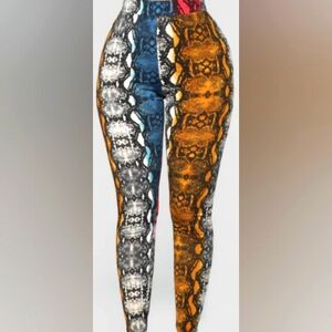 Fashion Nova Orange and Blue Jeggings with Bold Patterns
